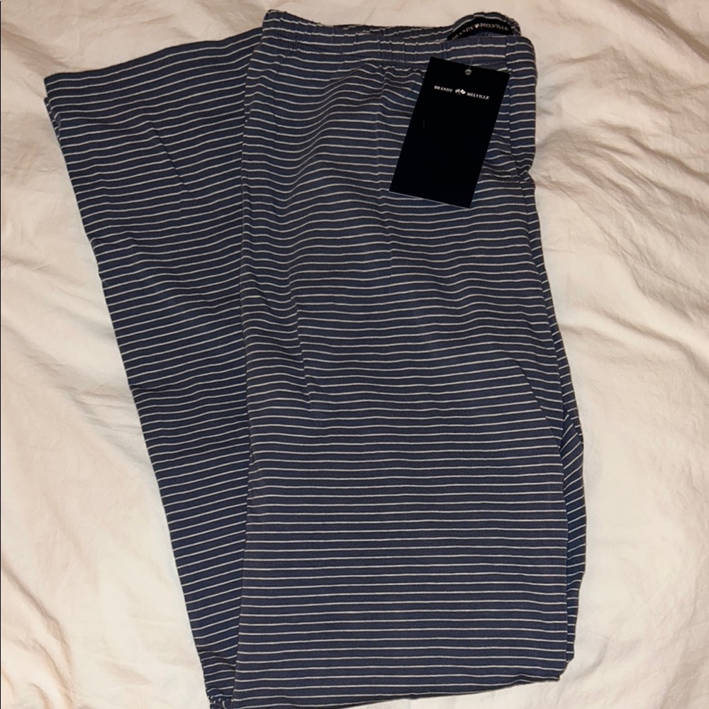 Brandy Melville Navy Striped Wide Leg Sweatpants
